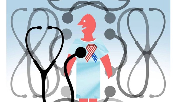 Illustration on expanding health care choices for veterans by Alexander Hunter/The Washington Times