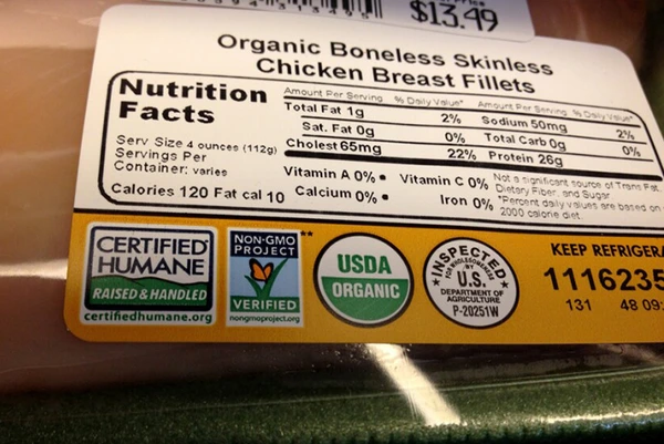 Labeling on packaged organic chicken