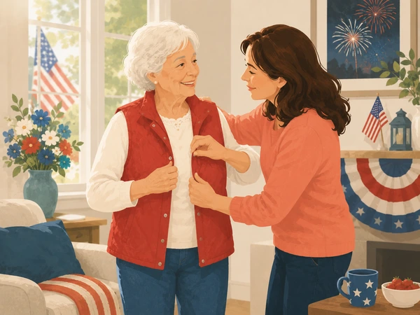 Illustration, red vest, 4th of july
