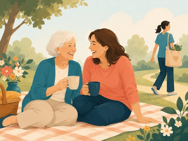 Mother and daughter enjoying a picnic