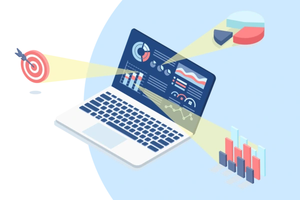 illustration of laptop and graphs