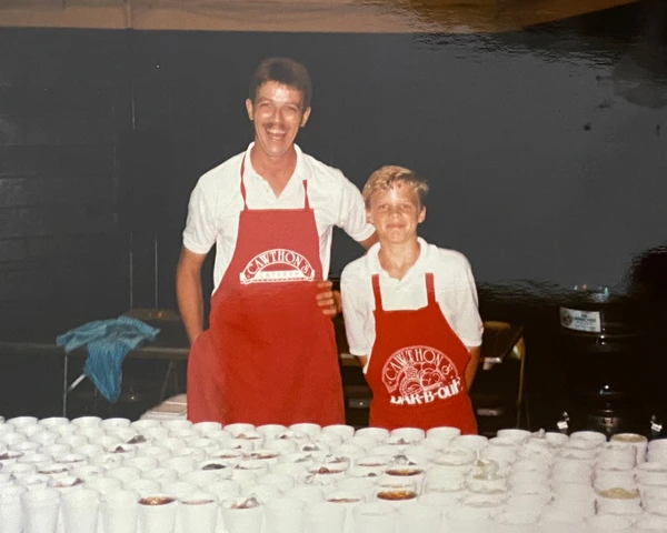 Catering Manager Tommy Betty beside Jay Cawthon NES 50th Anniversary 1989