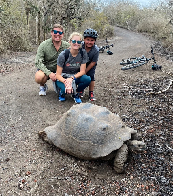 In Galapagos with a tortoise.