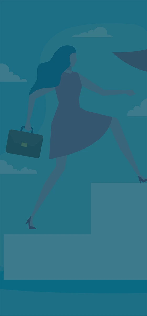 Stock image, illustrated woman achieving greatness