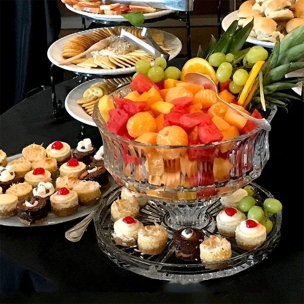 Three cheese pate, fruit dessert