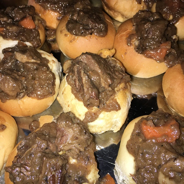 Beef Bourguignon in bread bowls
