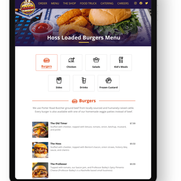 iPad showing online menu