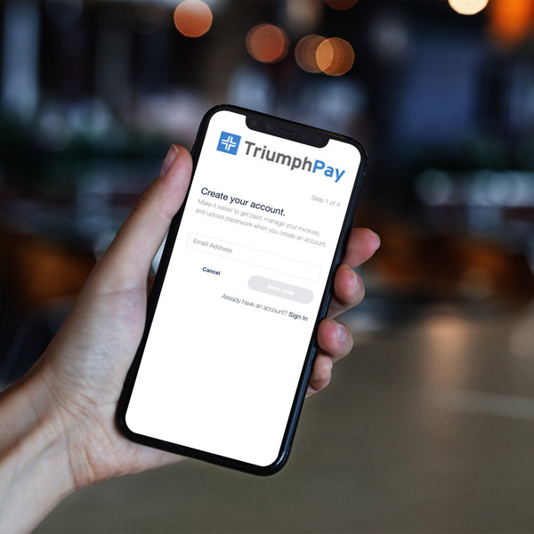 TriumphPay registration screen on iPhone 
