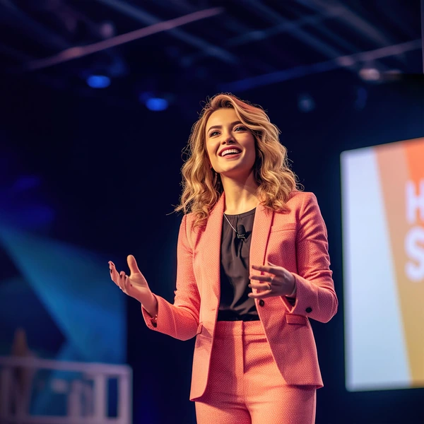 woman speaking on stage