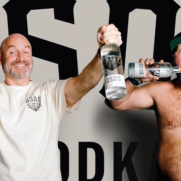 Bert and Tom with bottles of Por Osos