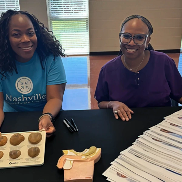 Shatika Phillips, Clinical Research Nurse Coordinator, and Ashia Cooper-Colquitt, MHA, BSN, RN, Sr Director of Clinical Operations, NHC, at at Lake Providence Missionary Baptist Church.