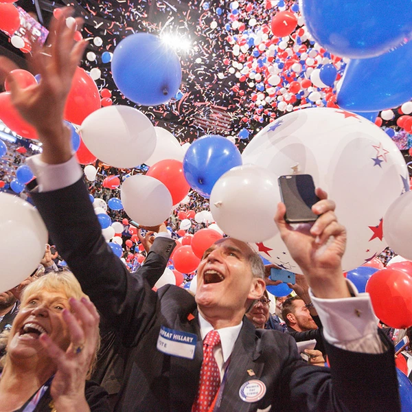 Cleveland, Ohio, USA; July 21, 2016: Republican National Convention concludes with a balloon drop and confetti. 