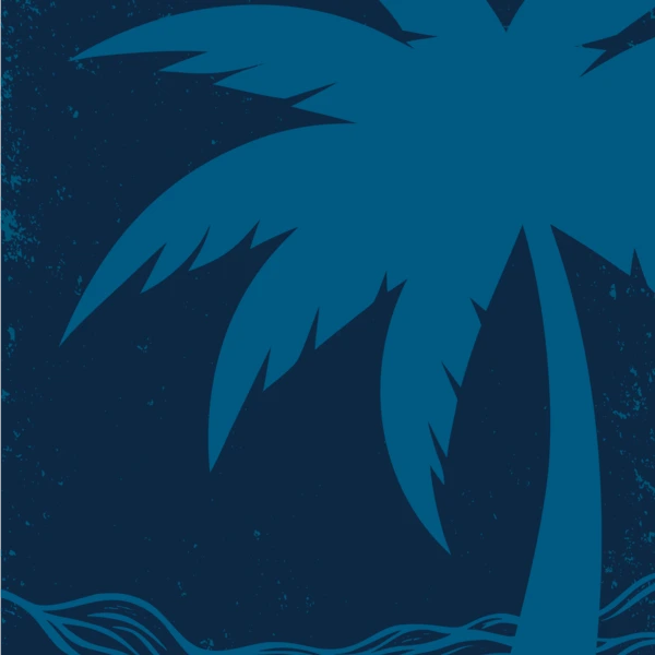 illustration of a palm tree and ocean